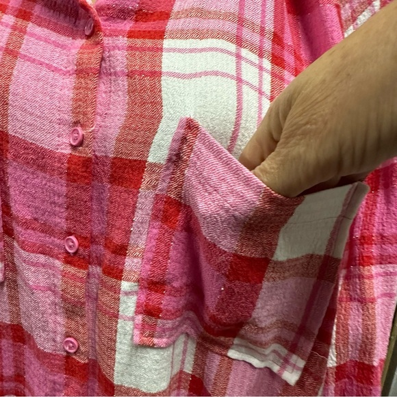 Cato Button Up Pink Shimmer Double Pocket Roll Tab Long Sleeve Shirt Plus 24W - Picture 9 of 15